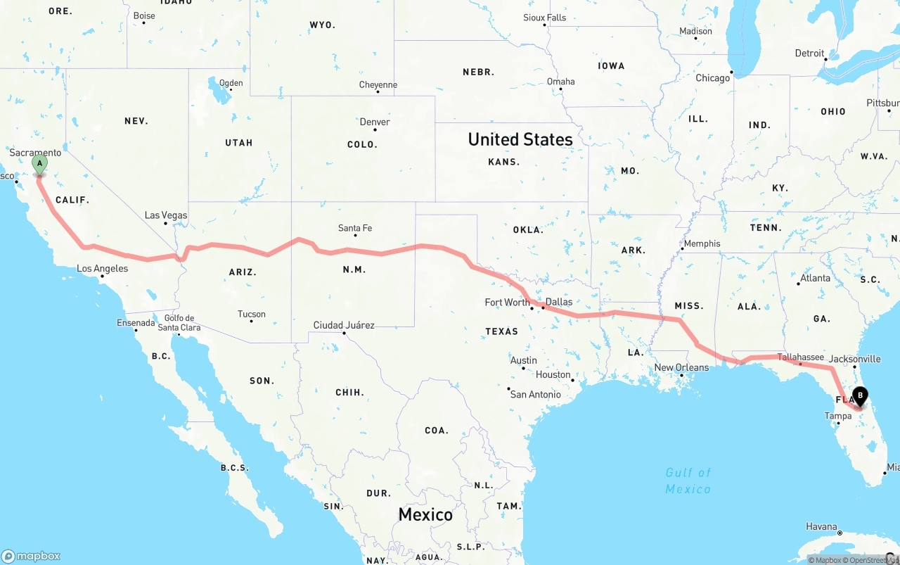 Shipping route from Stockton to Orlando
