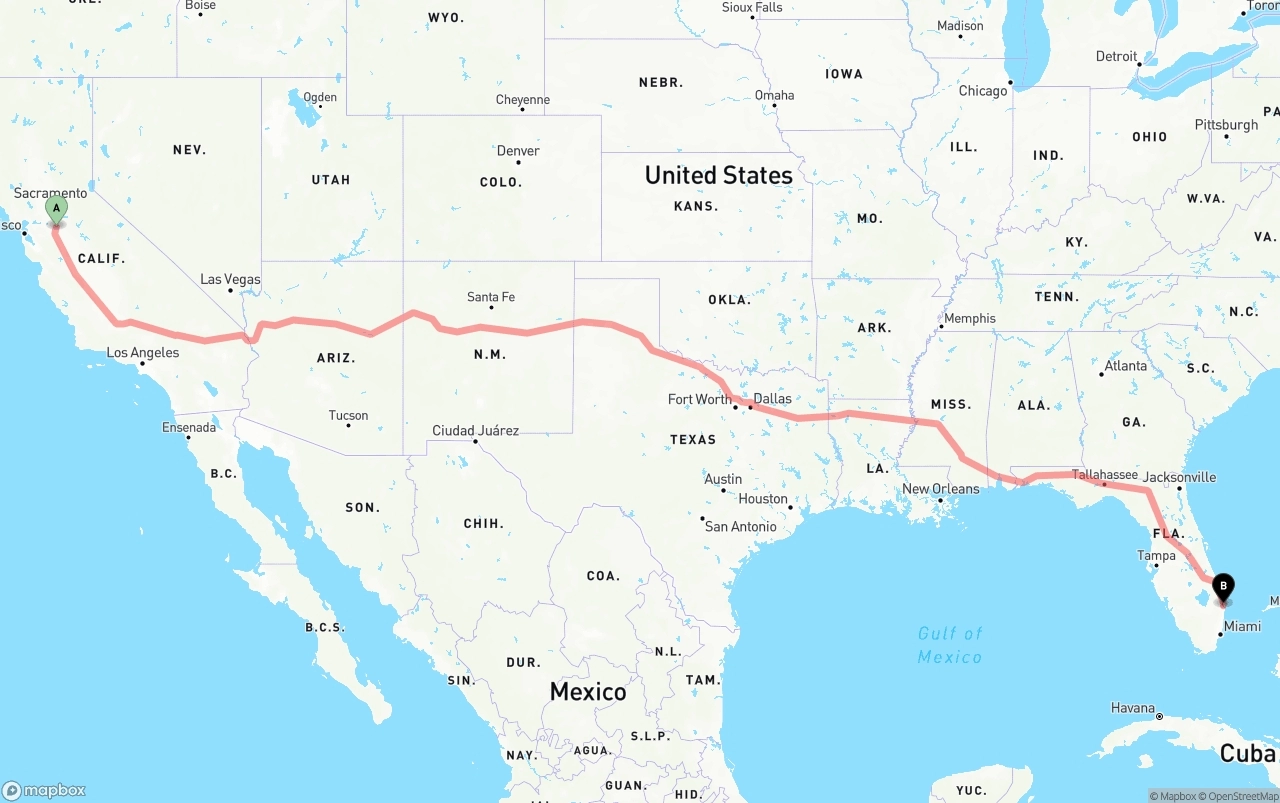 Shipping route from Stockton to Palm Beach International Airport