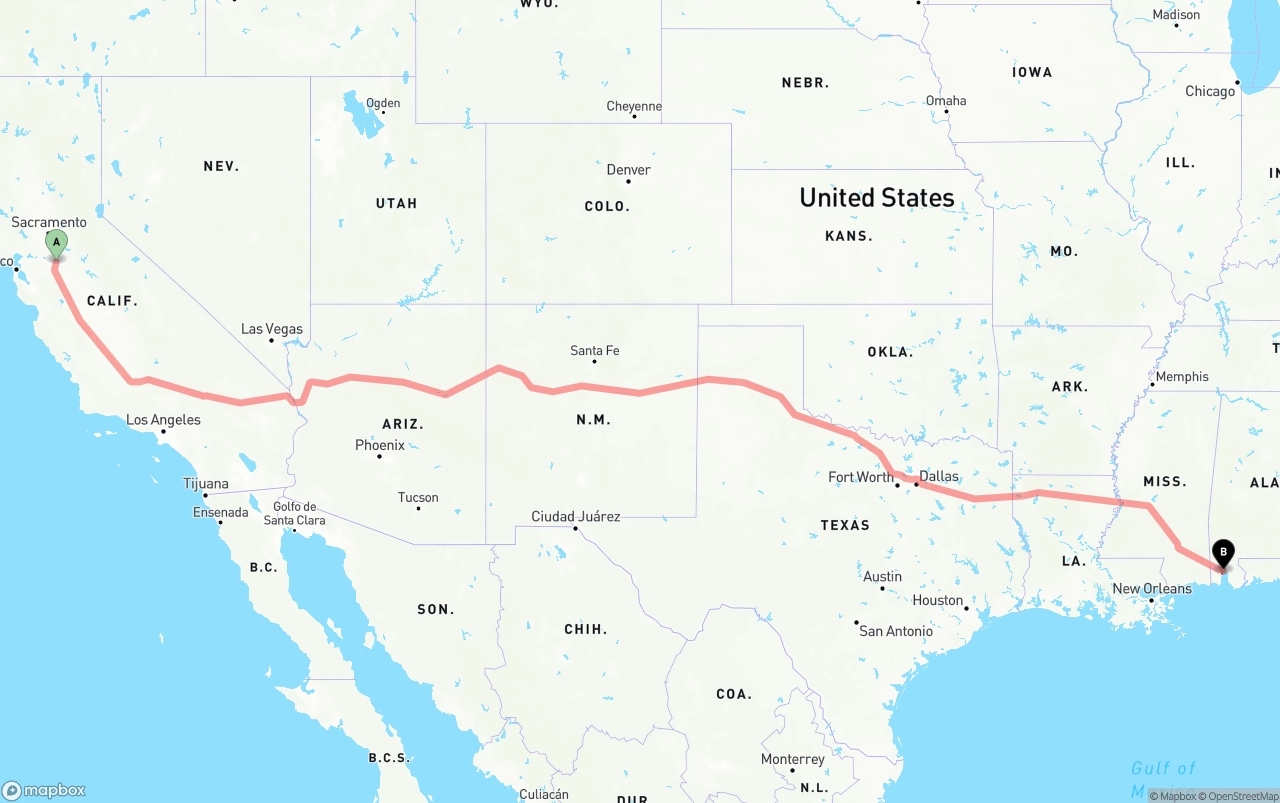 Shipping route from Stockton to Port of Mobile