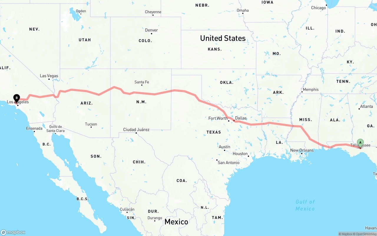 Shipping route from Tallahassee to Bob Hope Airport