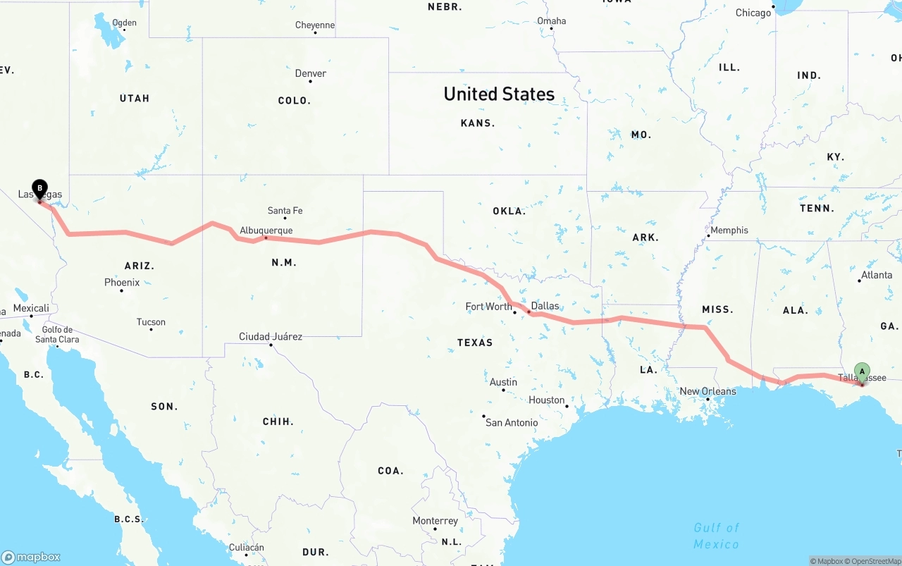 Shipping route from Tallahassee to Las Vegas