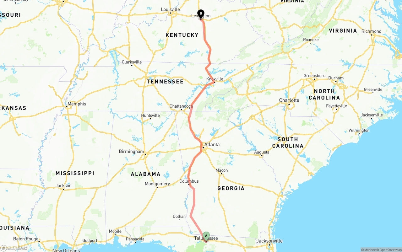 Shipping route from Tallahassee to Lexington