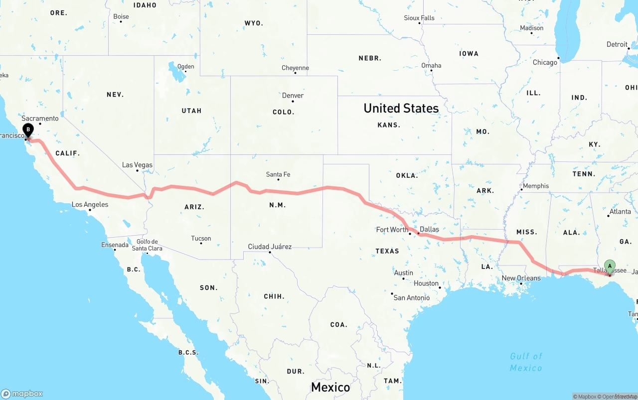 Shipping route from Tallahassee to Oakland