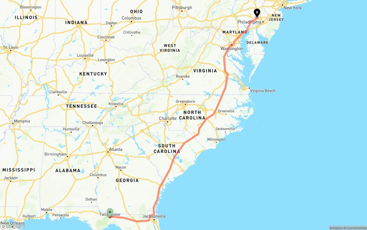 Shipping route from Tallahassee to Phoenix