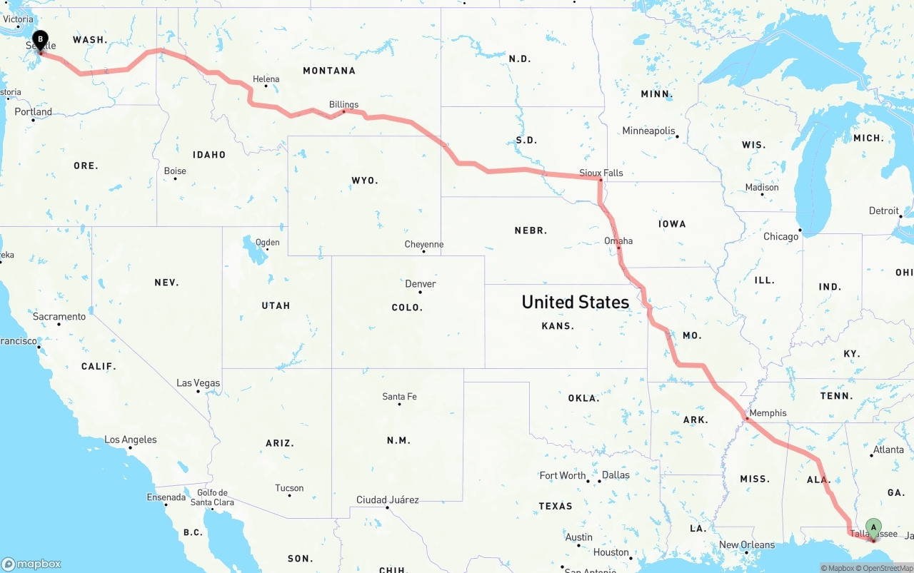 Shipping route from Tallahassee to Port of Seattle