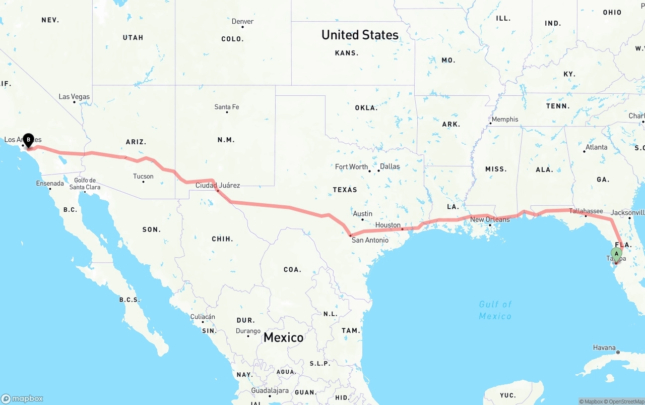 Shipping route from Tampa to Anaheim