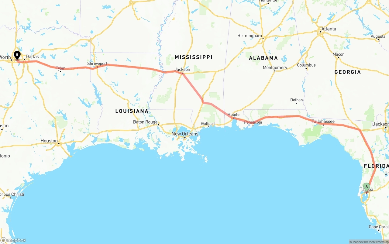 Shipping route from Tampa to Arlington