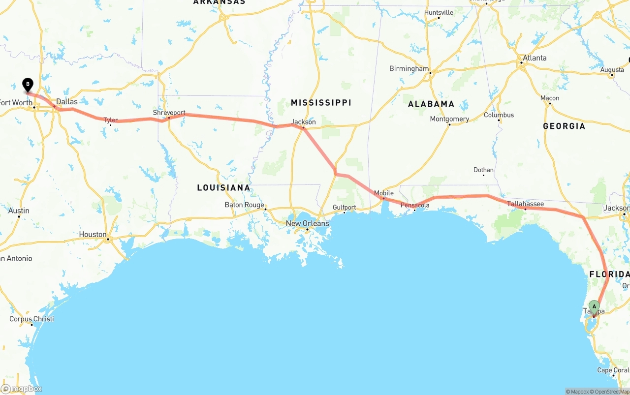 Shipping route from Tampa to Aurora