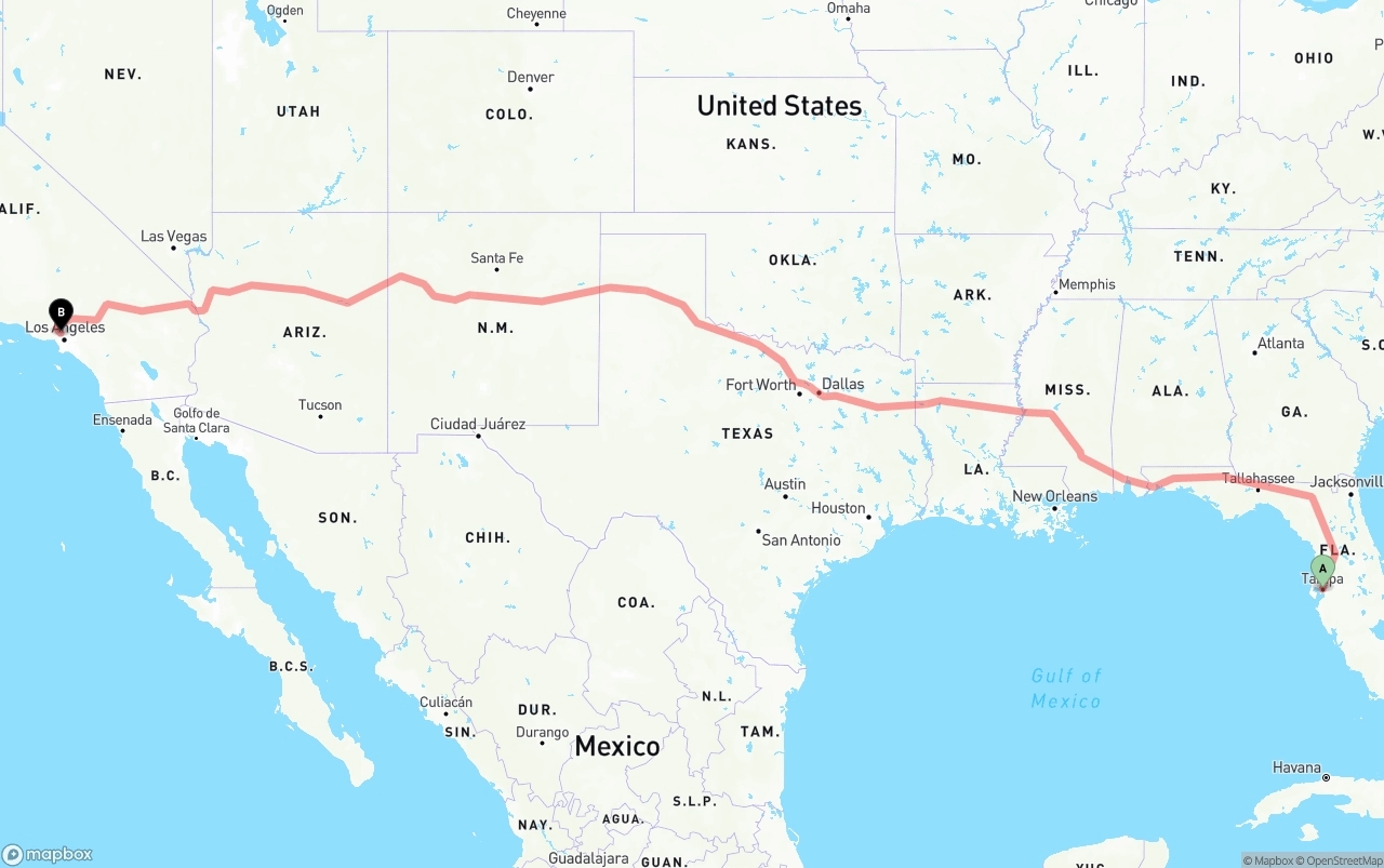 Shipping route from Tampa to Bob Hope Airport