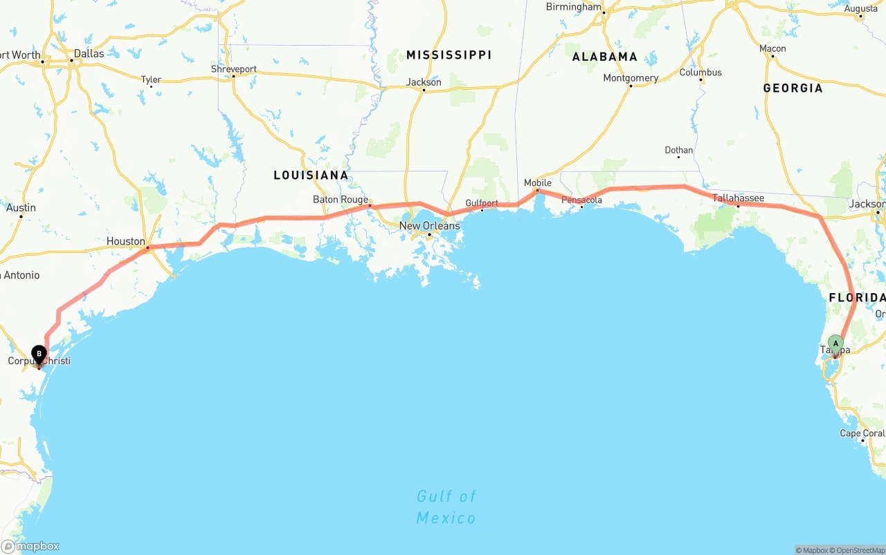 Shipping route from Tampa to Corpus Christi