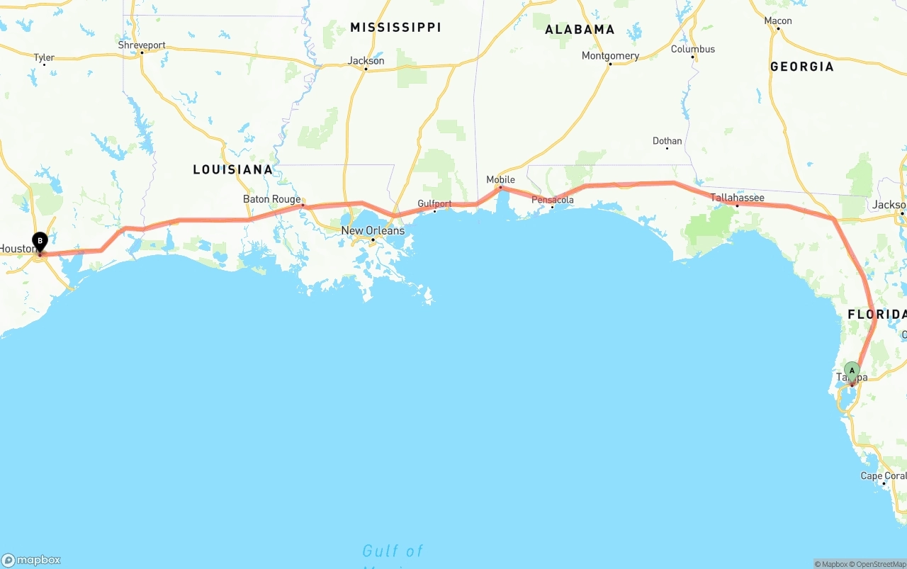 Shipping route from Tampa to Houston
