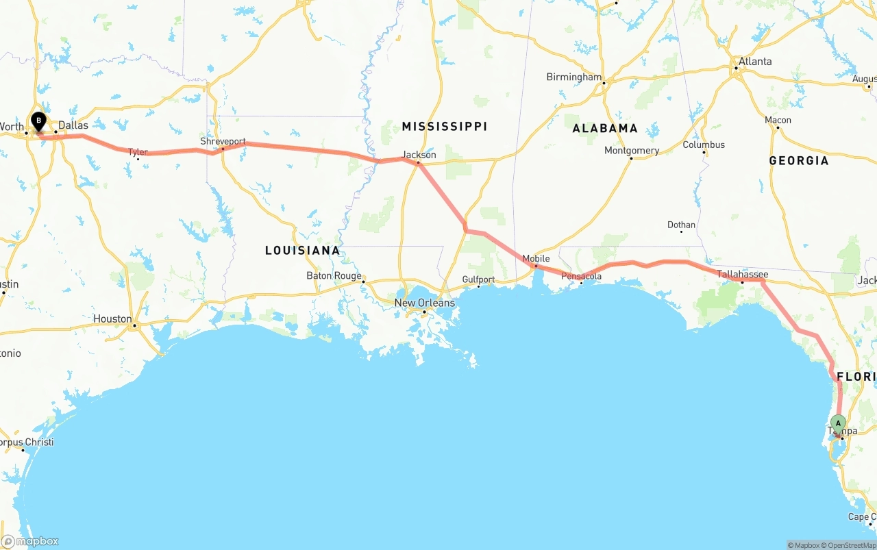 Shipping route from Tampa International Airport to Arlington