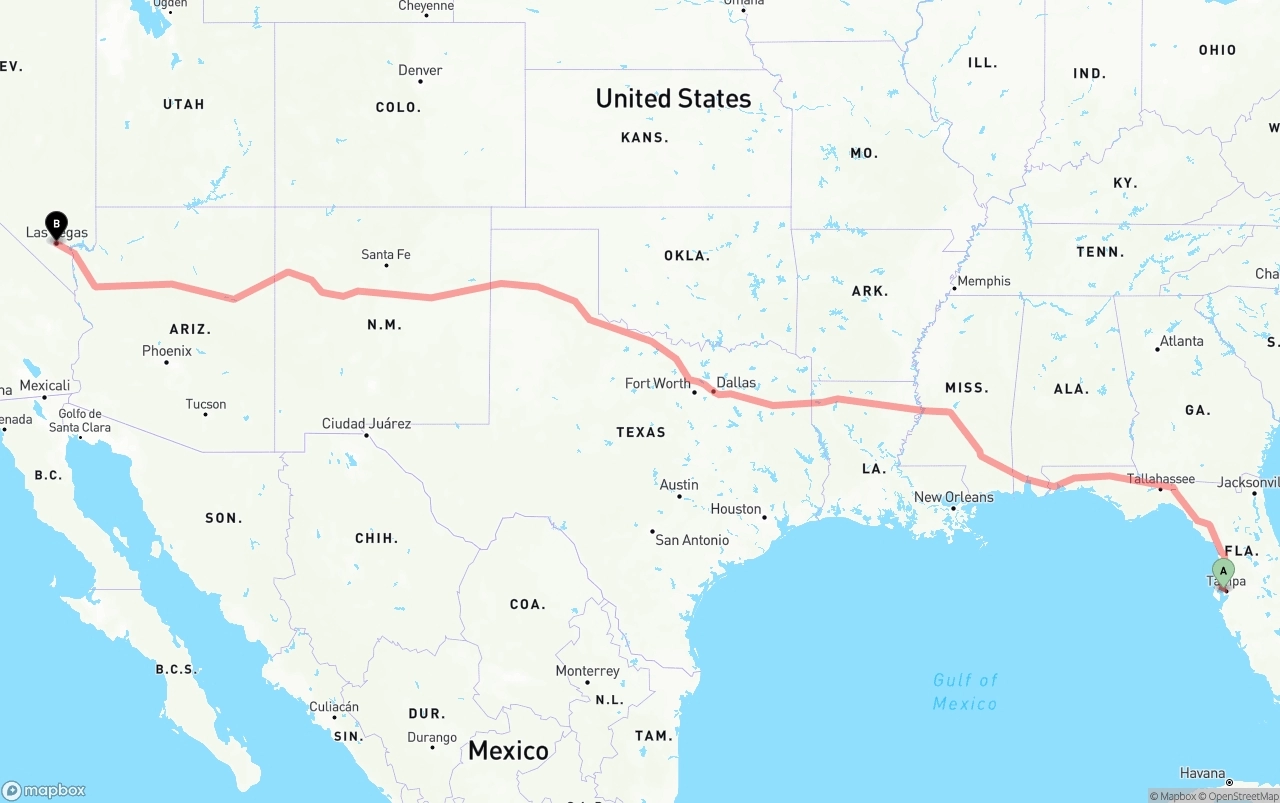 Shipping route from Tampa International Airport to Las Vegas