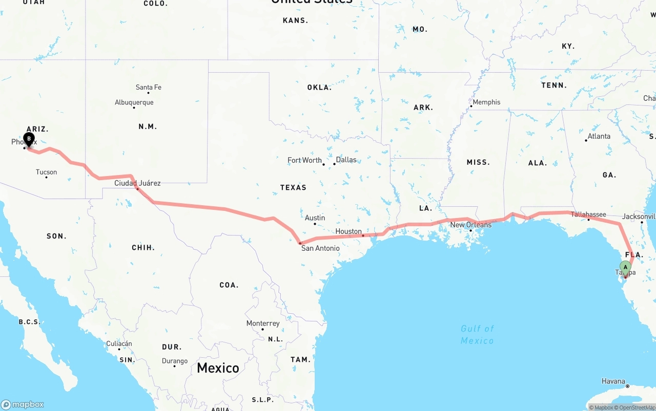 Shipping route from Tampa to Mesa