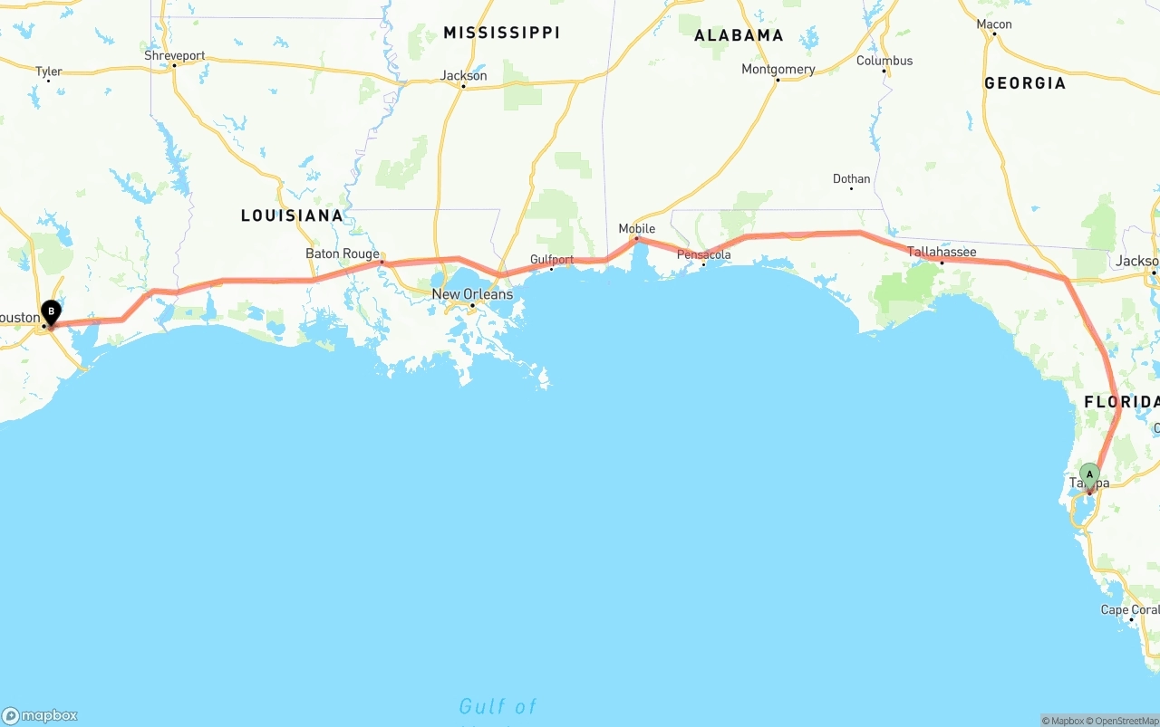 Shipping route from Tampa to Port of Houston