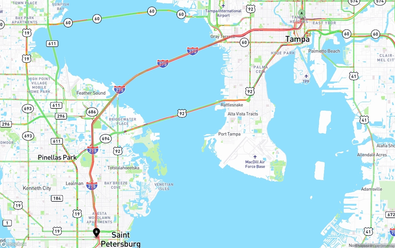 Shipping route from Tampa to St. Petersburg