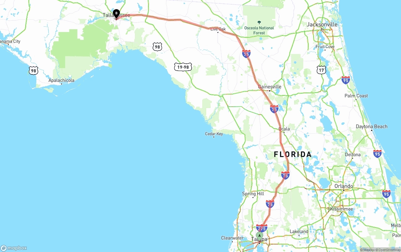 Shipping route from Tampa to Tallahassee