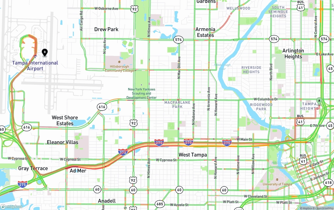 Shipping route from Tampa to Tampa International Airport