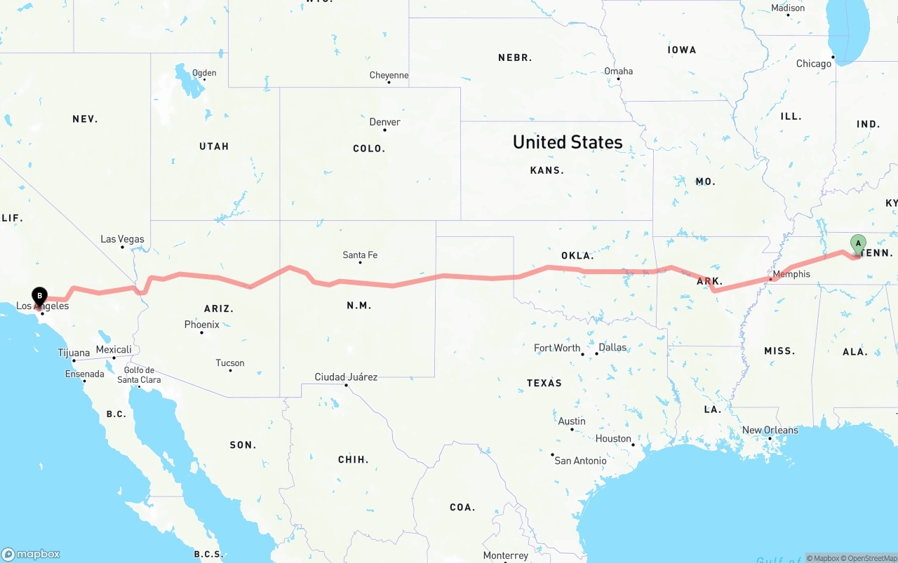 Shipping route from Tennessee to Bob Hope Airport