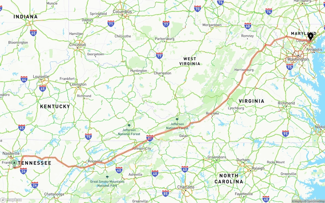 Shipping route from Tennessee to Port of Baltimore