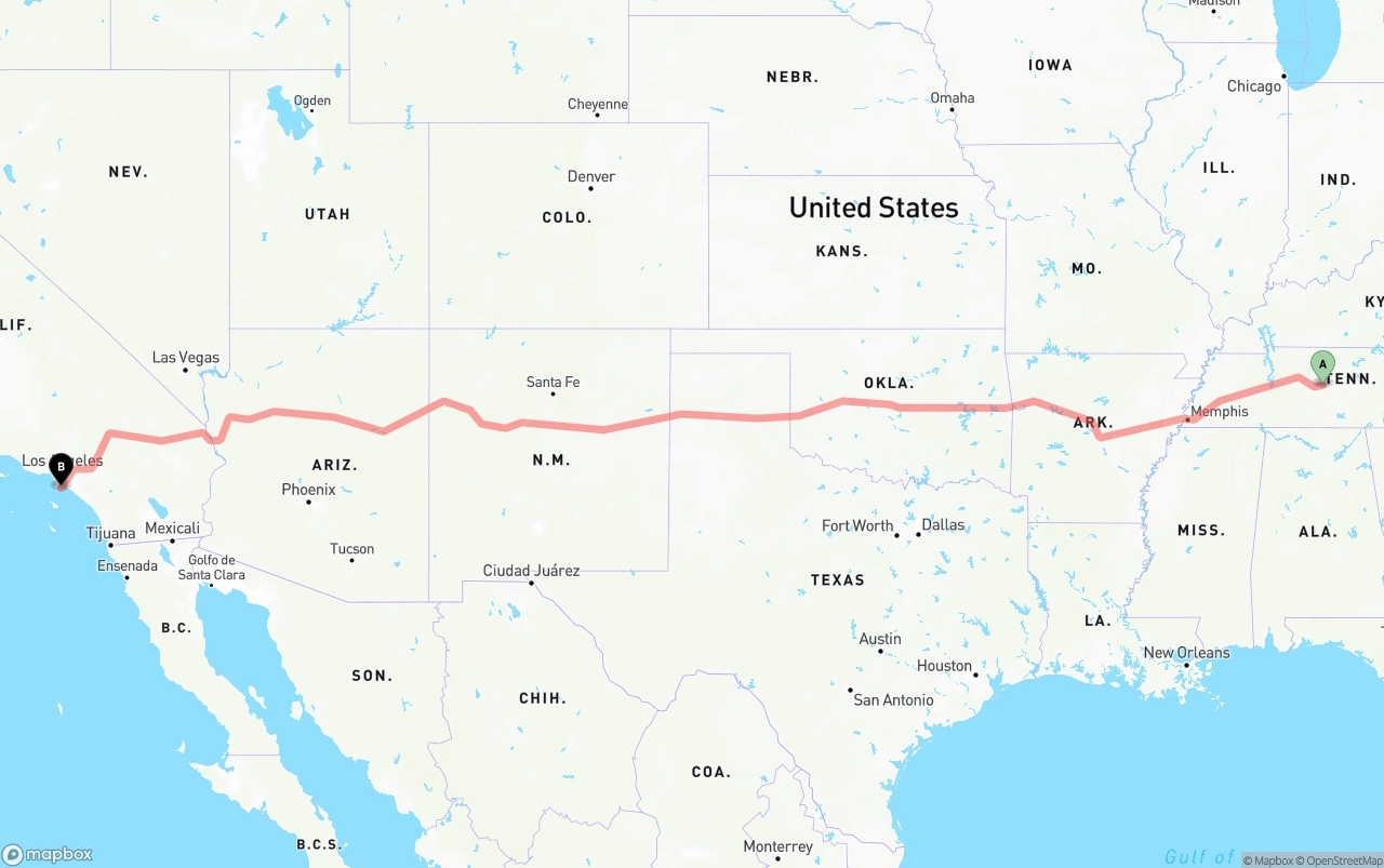 Shipping route from Tennessee to Port of Los Angeles