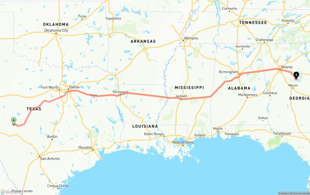 Shipping route from Texas to Georgia
