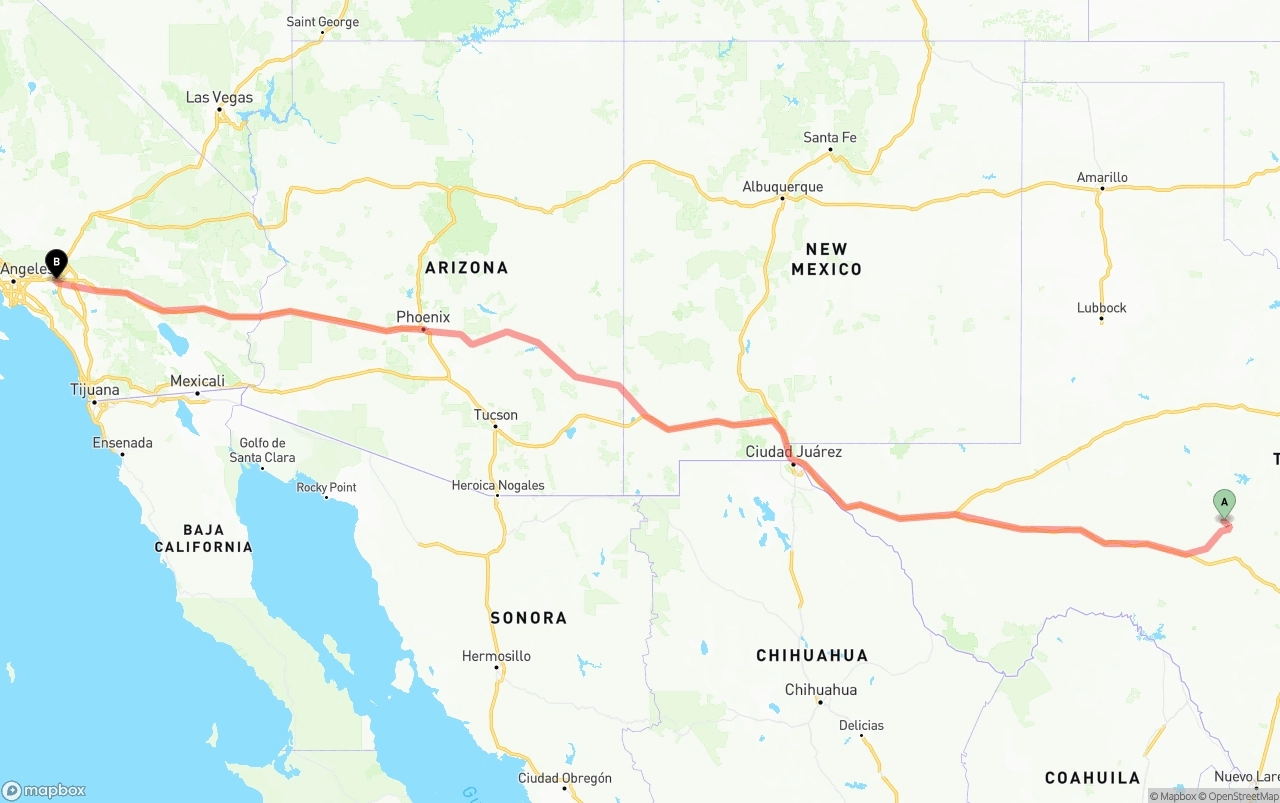 Shipping route from Texas to Ontario International Airport