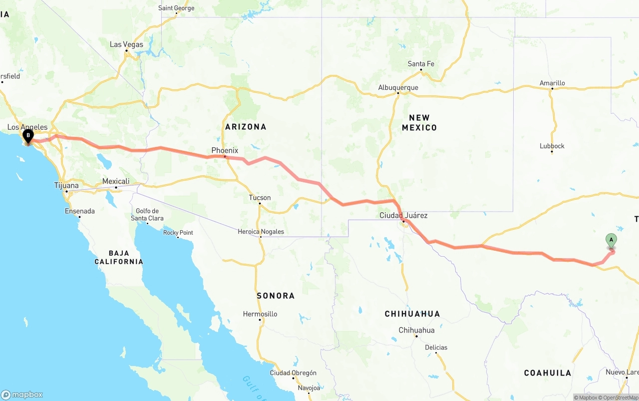 Shipping route from Texas to Port of Long Beach