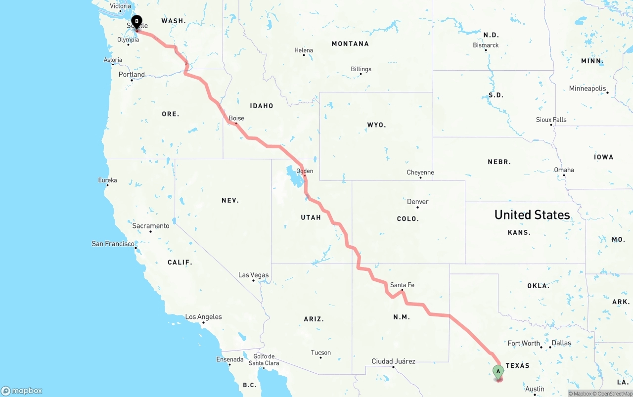 Shipping route from Texas to Port of Seattle