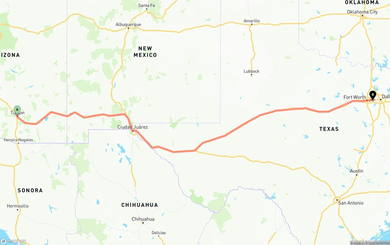 Shipping route from Tucson to Arlington