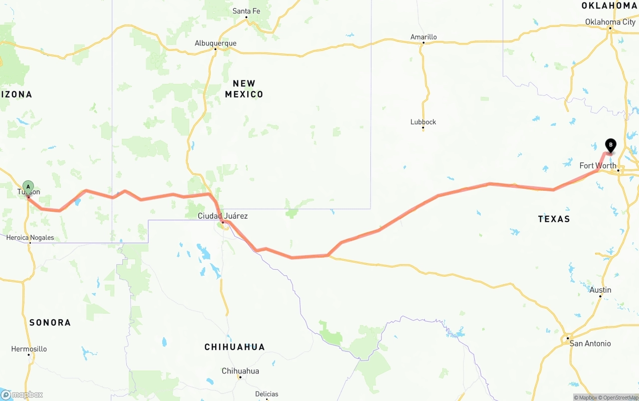 Shipping route from Tucson to Aurora