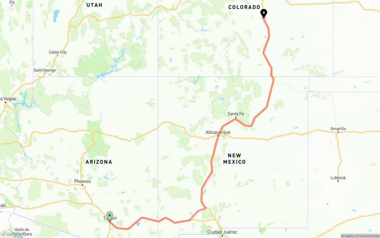 Shipping route from Tucson to Colorado Springs