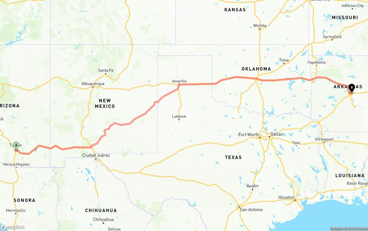 Shipping route from Tucson International Airport to Arkansas