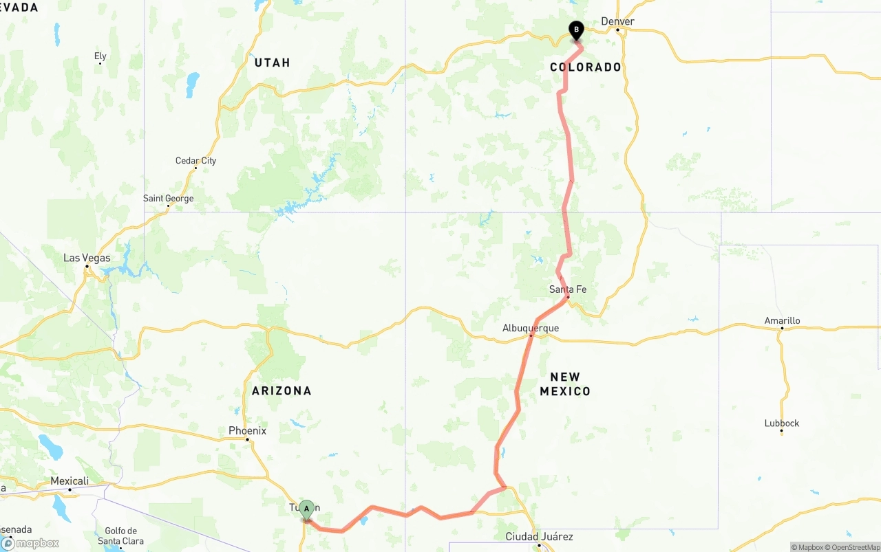 Shipping route from Tucson International Airport to Colorado