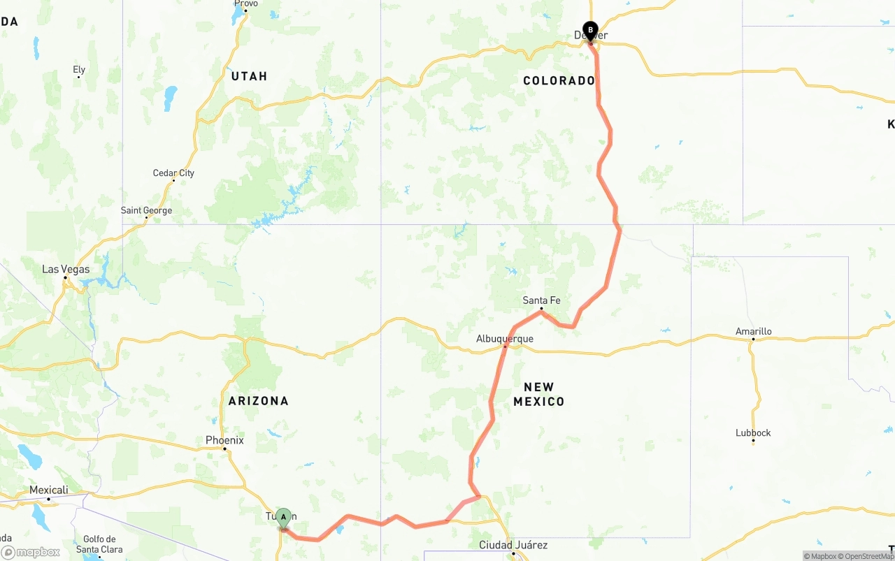 Shipping route from Tucson International Airport to Denver
