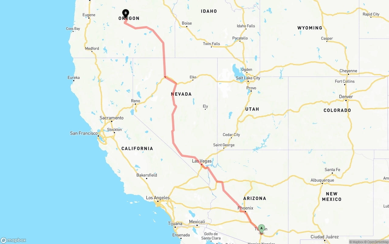 Shipping route from Tucson International Airport to Oregon