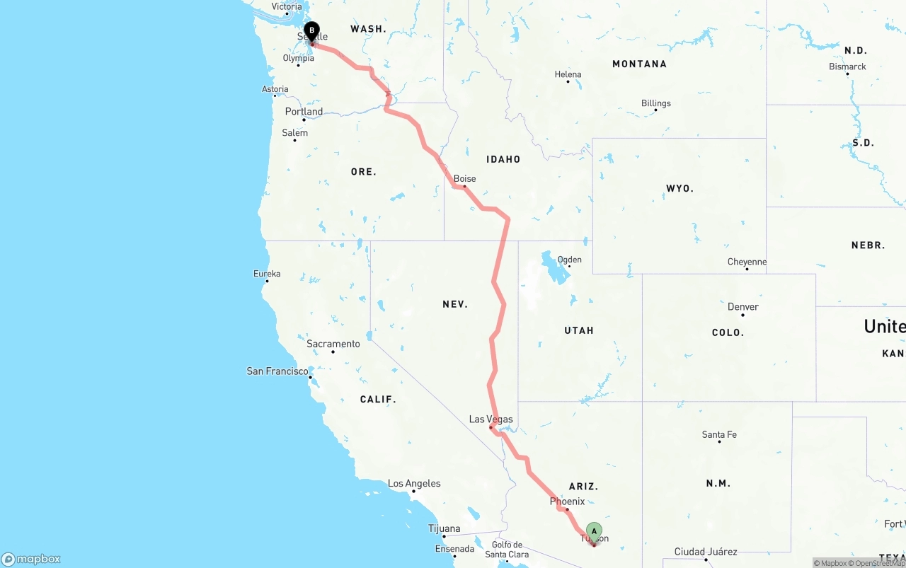 Shipping route from Tucson to Port of Seattle