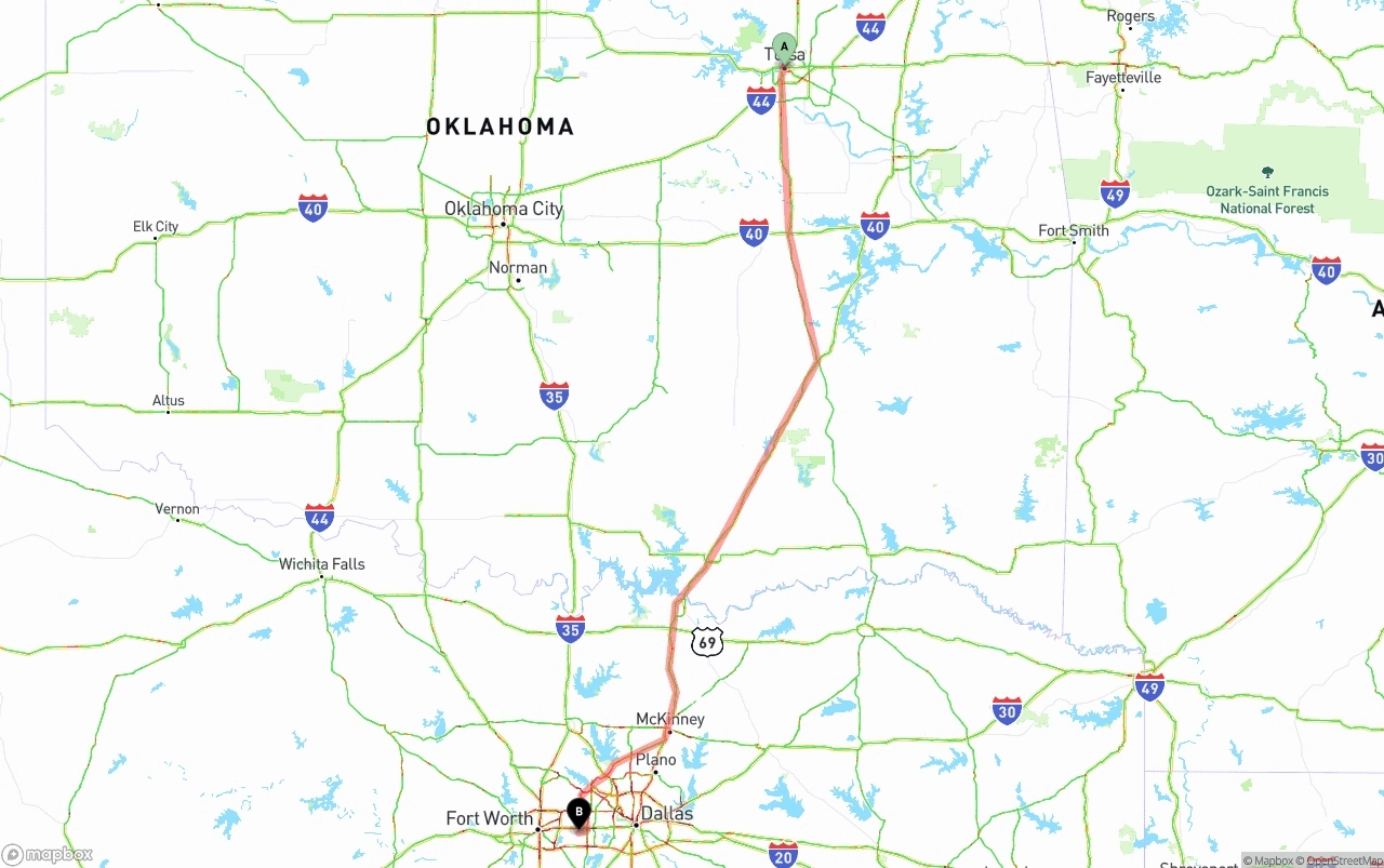 Shipping route from Tulsa to Arlington
