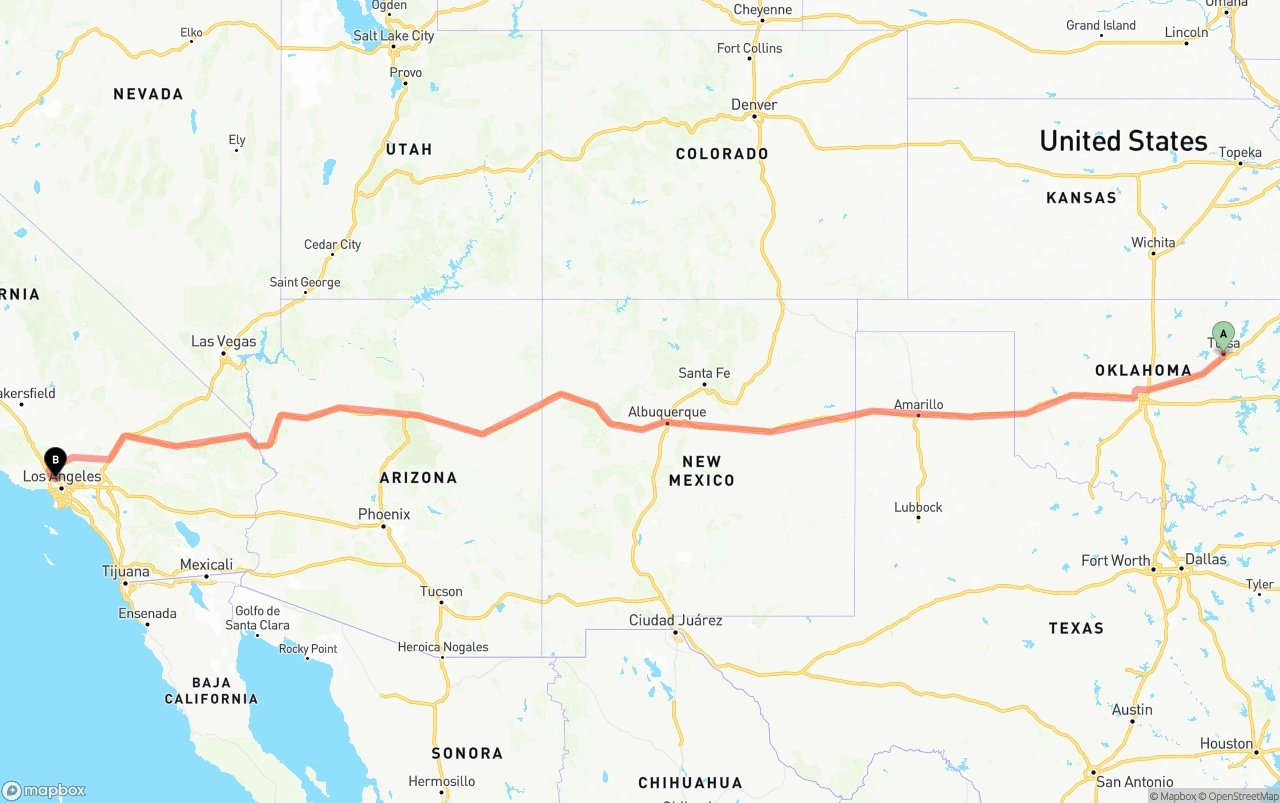 Shipping route from Tulsa to Bob Hope Airport