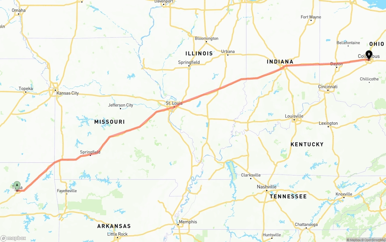 Shipping route from Tulsa to Columbus