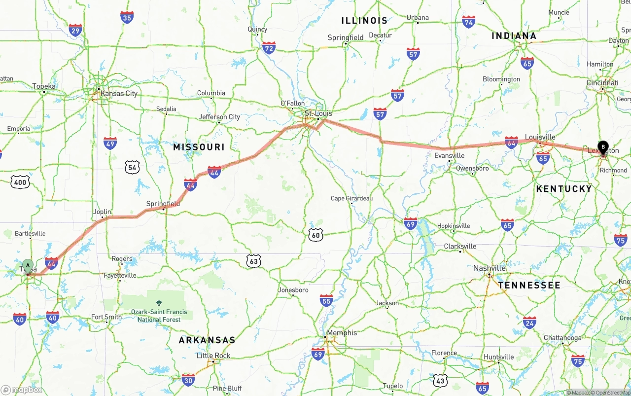Shipping route from Tulsa to Lexington