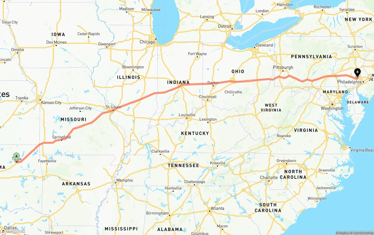 Shipping route from Tulsa to Phoenix