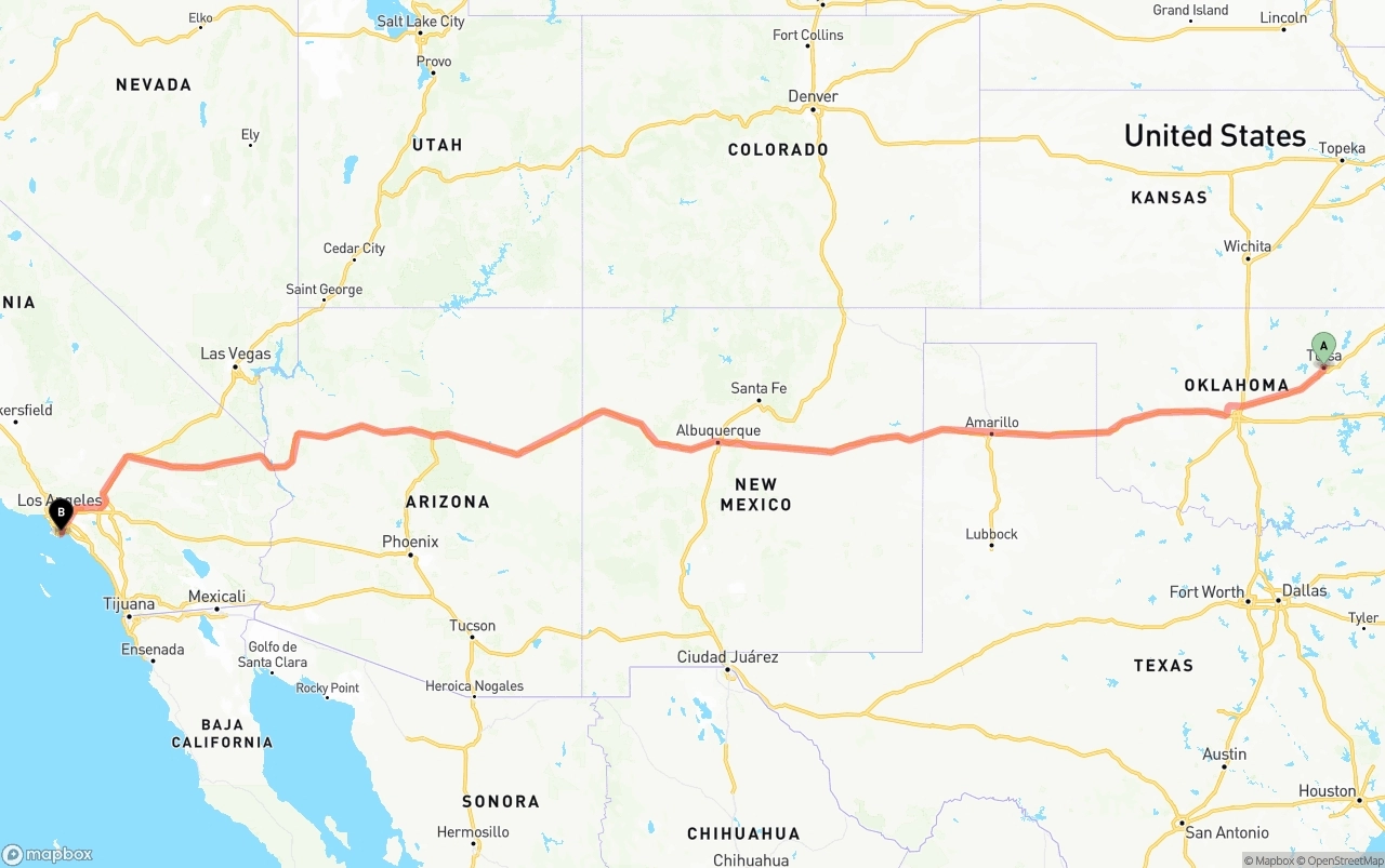 Shipping route from Tulsa to Port of Long Beach
