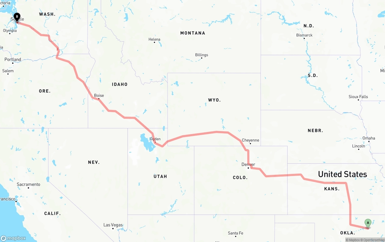 Shipping route from Tulsa to Port of Seattle