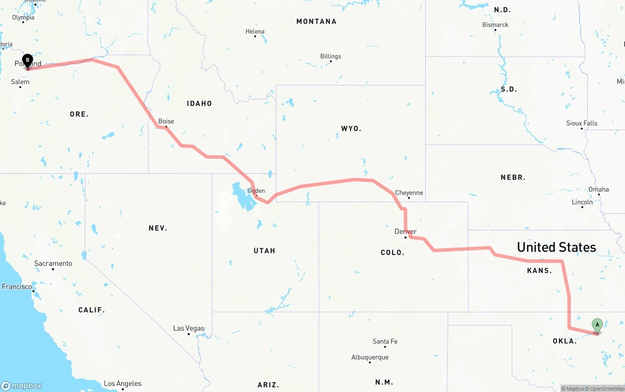 Shipping route from Tulsa to Portland