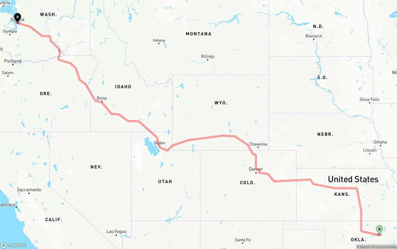 Shipping route from Tulsa to Seattle