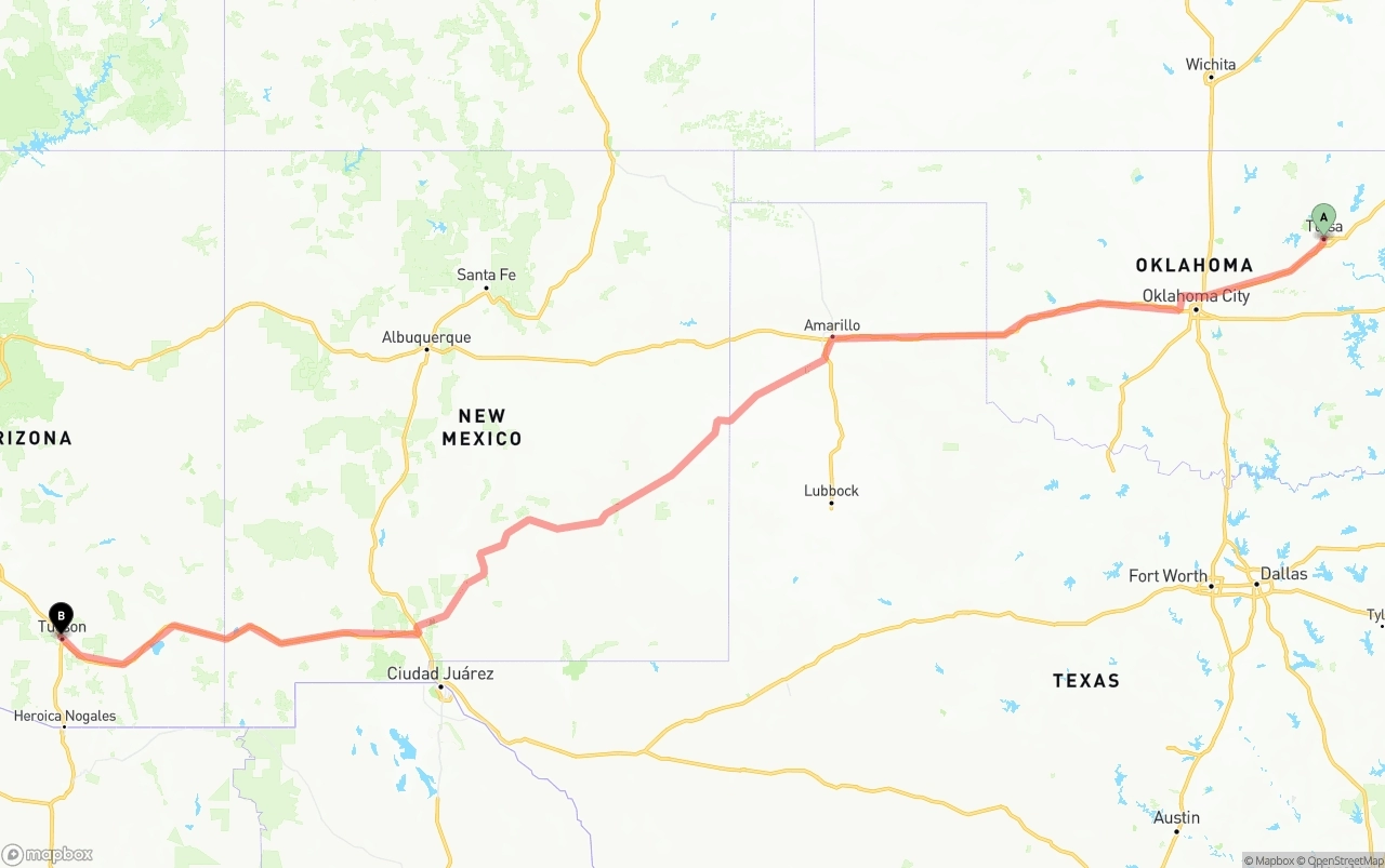 Shipping route from Tulsa to Tucson