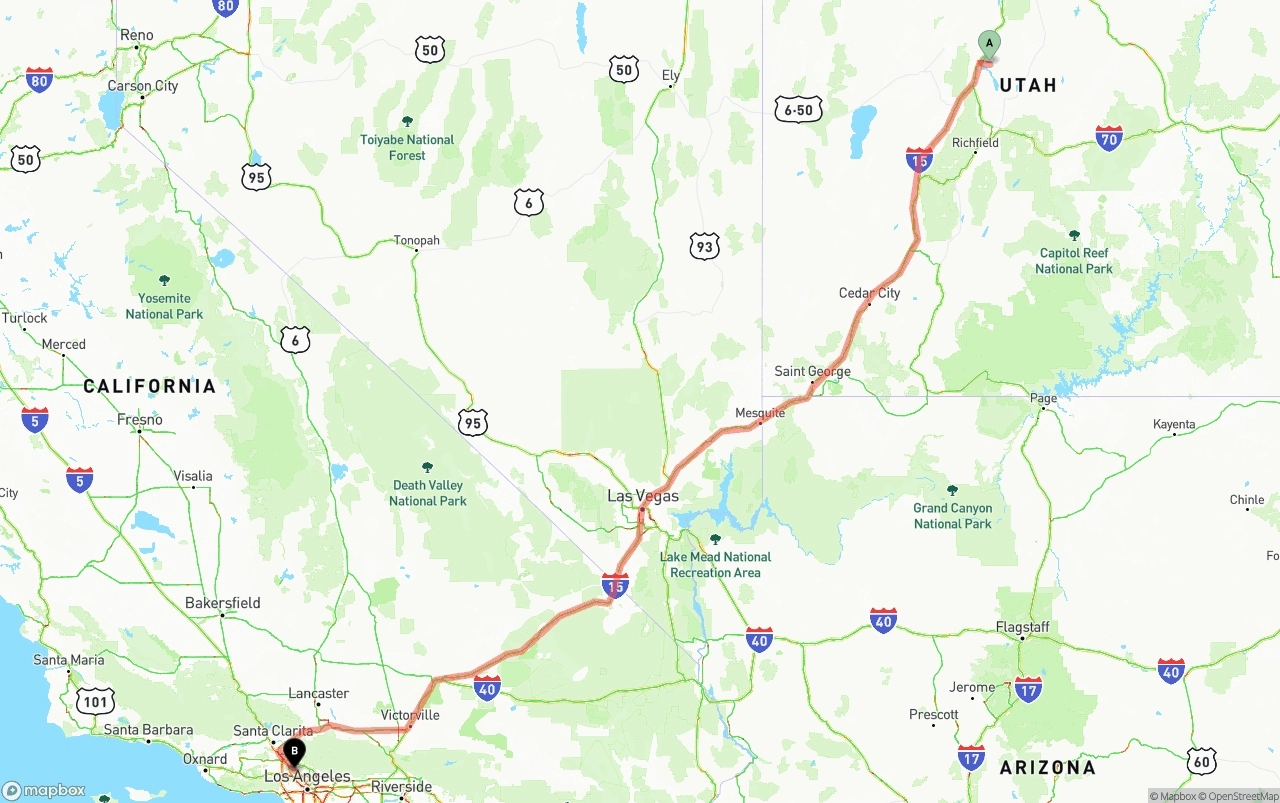 Shipping route from Utah to Bob Hope Airport