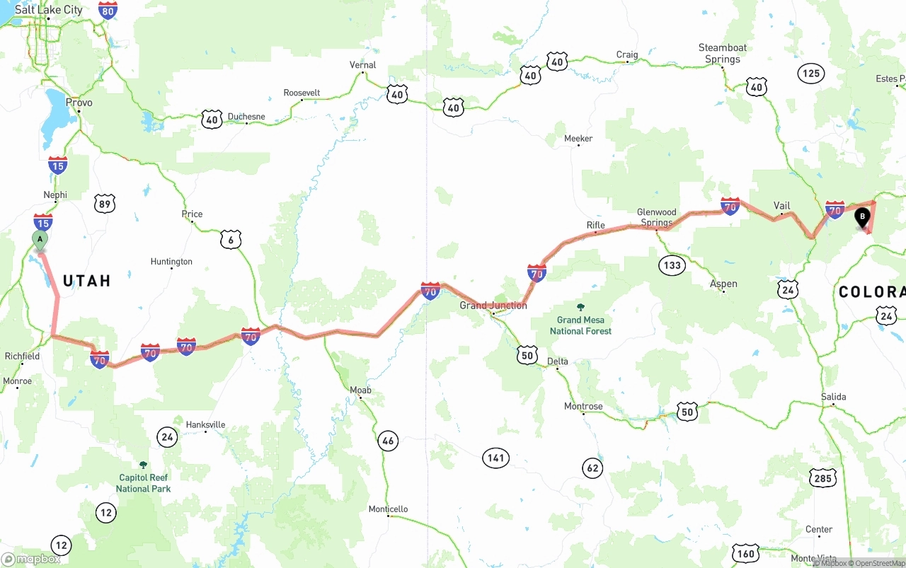 Shipping route from Utah to Colorado