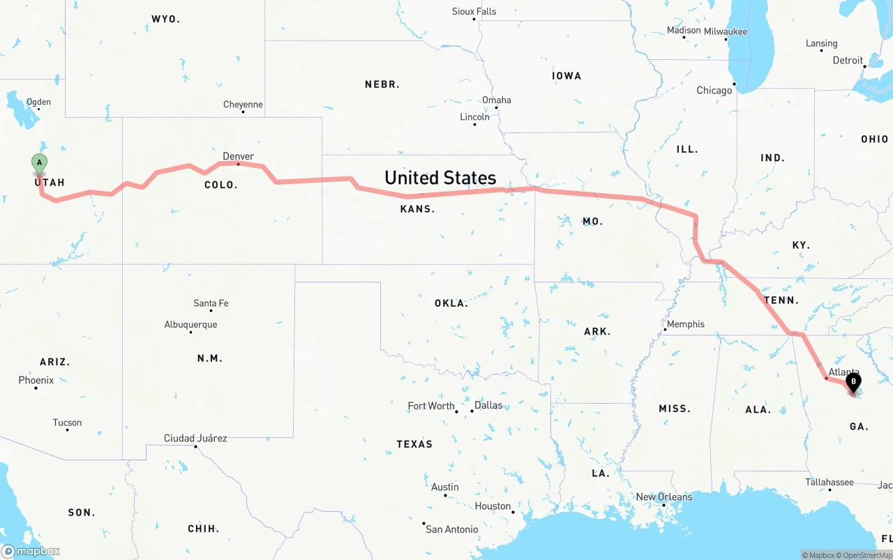 Shipping route from Utah to Georgia